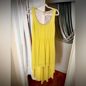 Yellow Lace Hi-Lo Midi Dress | Formal, Wedding Guest, Spring Cocktail Dress
